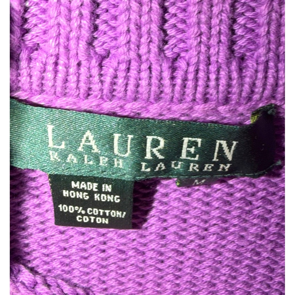 Lauren Ralph Lauren 90s Turtleneck Cotton Sweater Womens M Purple Knit Monogram - Picture 5 of 7